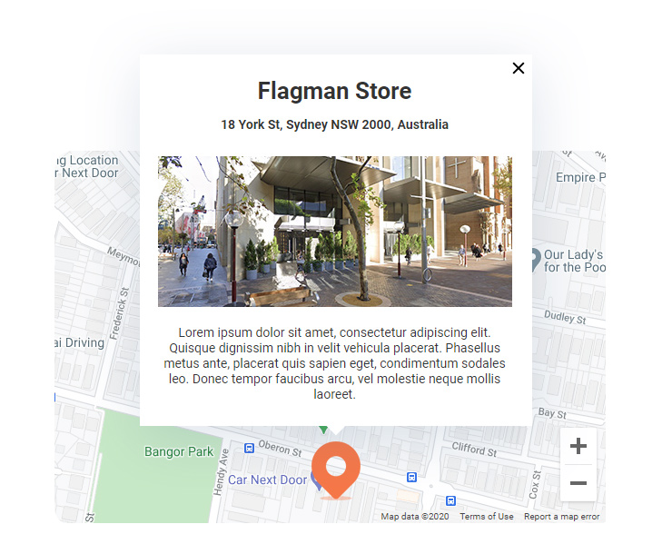 Google Maps Magento 2 show description in marker click