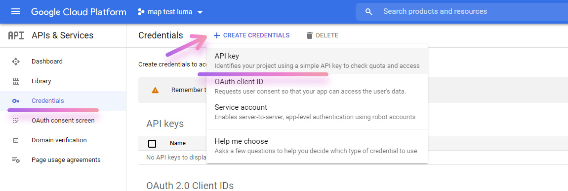 google cloud platform create api key