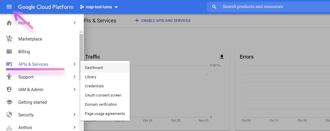 google cloud platform select api and services