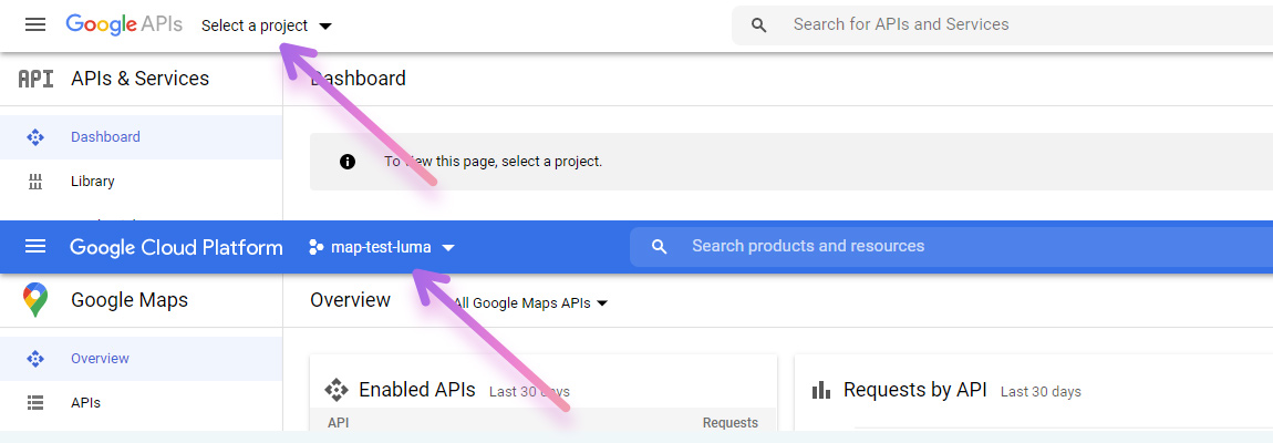 google api, select project