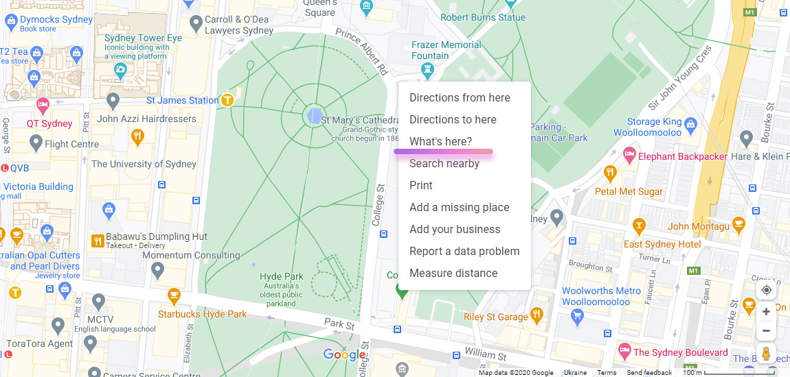Right click on Google Maps location