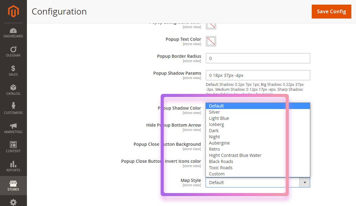 olegnax google map for magento choose map style